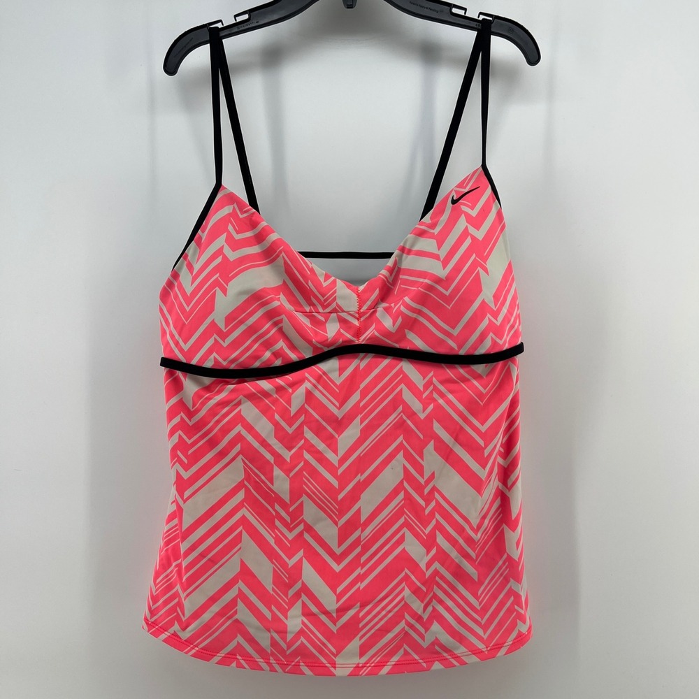 Nike Womens Pink Chevron Tankini Swim Top Size 16 Geometric Athletic V-Neck‎